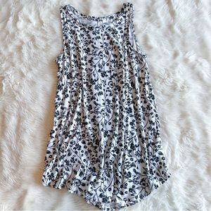 Cream Colored Tank With Black Floral Design Old Navy Luxe Style